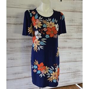 Alexandra + Oak Short Sleeve Navy blue Floral Shift Dress sz Small